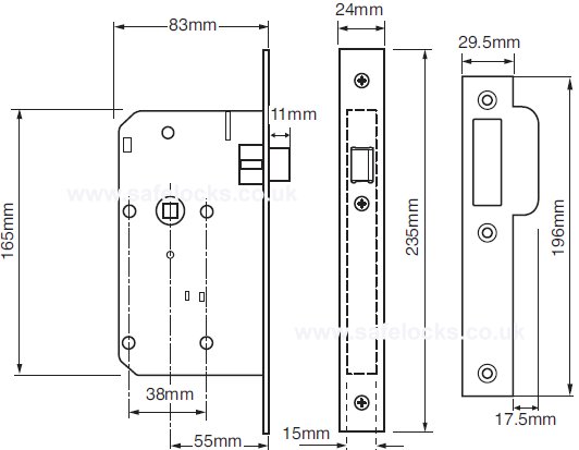 Union L2C23 Mortice Latch Double throw Union 2C23